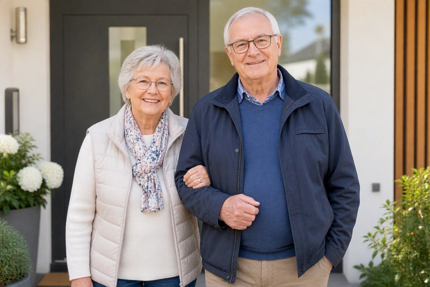 &Auml;lteres Ehepaar vor der eigenen Haust&uuml;r